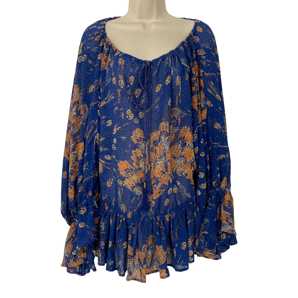 Moda International Victorias Secret Top Women Large Peacock Boho Sexy Vtg‎ Y2K